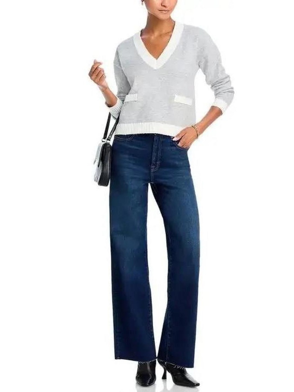 Bloomingdale’s AQUA Dad High Rise Wide Leg Jeans in Dark Wash, size 27